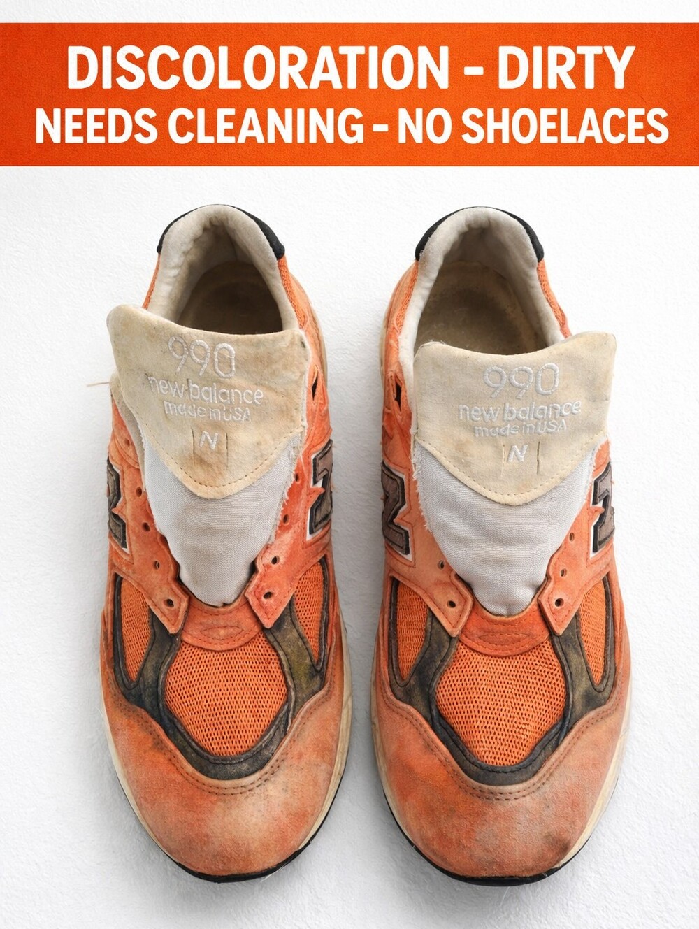 New Balance 990 Made in USA Orange Brown Distressed Sneakers Size 11